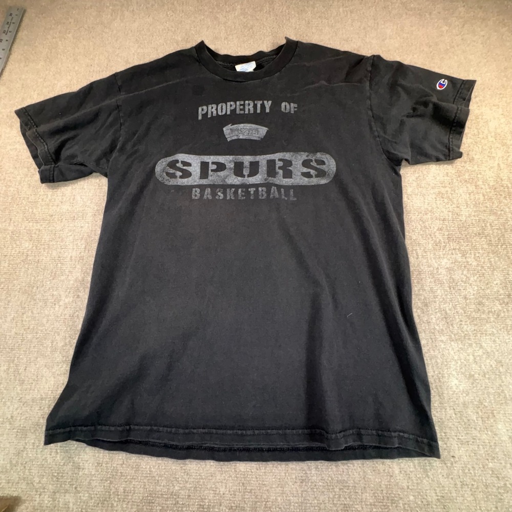 Vintage Champion San Antonio Spurs T Shirt Property Of NBA Basketball Black L